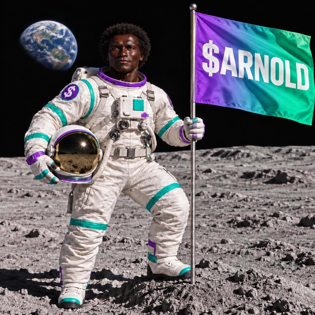 Arnold planting the flag on the moon